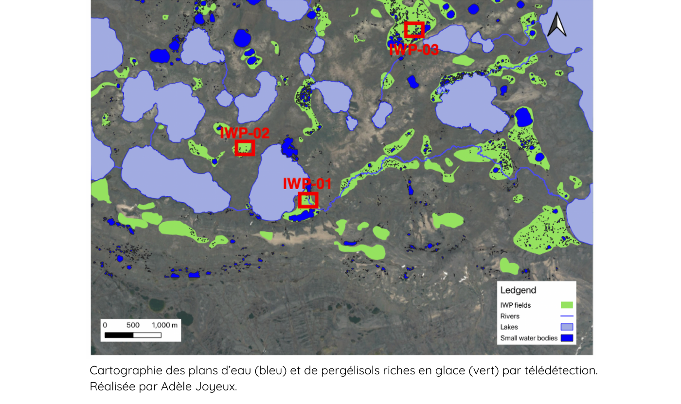 cartographie des plans d'eau et de pergélisols riches en glace par télédétection.